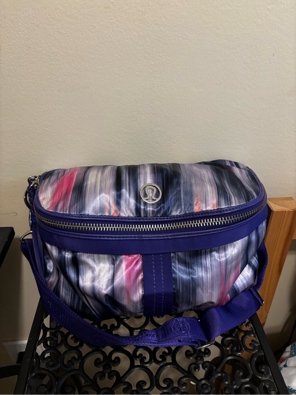 lululemon Purple Multi-Stripe Crossbody Bag with Pink Accents